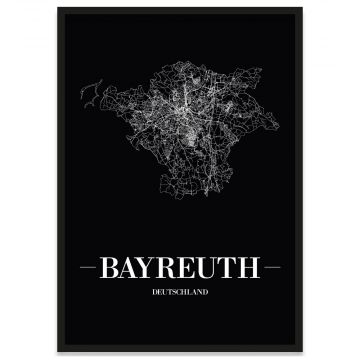 Bayreuth Stadtposter Straßennetz  mit Bilderrahmen