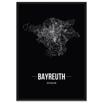 Bayreuth Stadtposter Straßennetz  mit Bilderrahmen