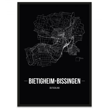 Stadtposter Bietigheim-Bissingen Straßennetz  mit Bilderrahmen