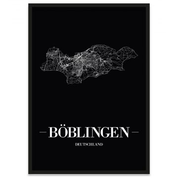 Stadtposter Böblingen Straßennetz  mit Bilderrahmen