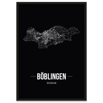 Stadtposter Böblingen Straßennetz  mit Bilderrahmen