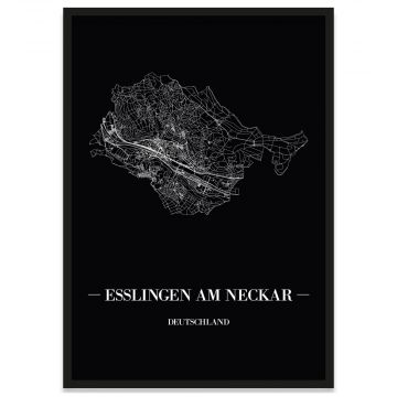 Esslingen am Neckar Stadtposter mit Bilderrahmen und Stadtnetz