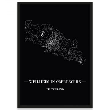 Weilheim in Oberbayern Poster mit Straßennetz