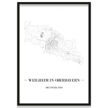 Stadtposter Weilheim in Oberbayern Bilderrahmen