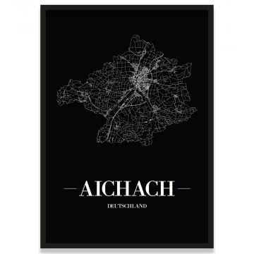 Stadtposter Aichbach Black