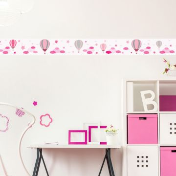 Bordüre Heissluftballons Mädchen Rosa