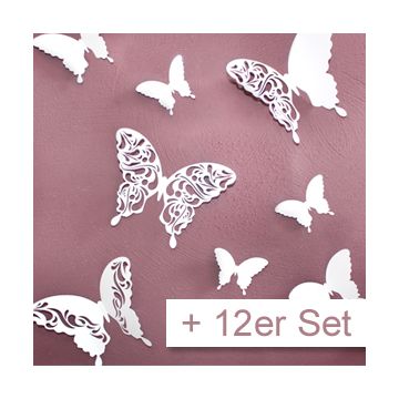 Wandtattoo 3D - Schmetterlinge weiß mit Muster +12er Set