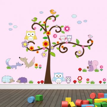 Wandsticker Mega Set - Eulenbaum und Waldtiere