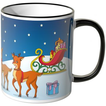 JUNIWORDS Tasse Weihnachtsmann mit Rentieren und Schlitten