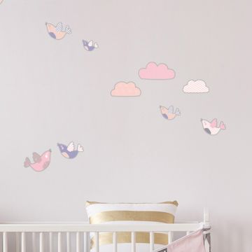 Wandsticker Set XL - Wolken und Vögel