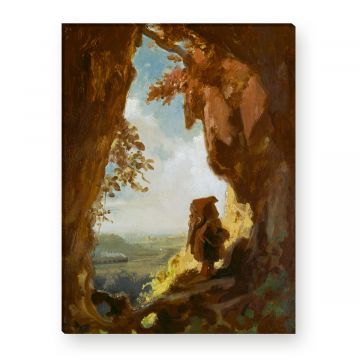 Gnom Eisenbahn berachtend auf Leinwand