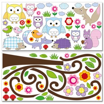 Wandsticker Mega Set - Eulenbaum und Waldtiere