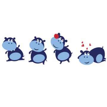 Wandsticker Set - lustige Nilpferde