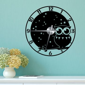 Wandtattoo Uhr - Eule in der Nacht