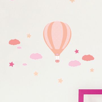 Wandsticker Set A4 - Heißluftballons Rosa