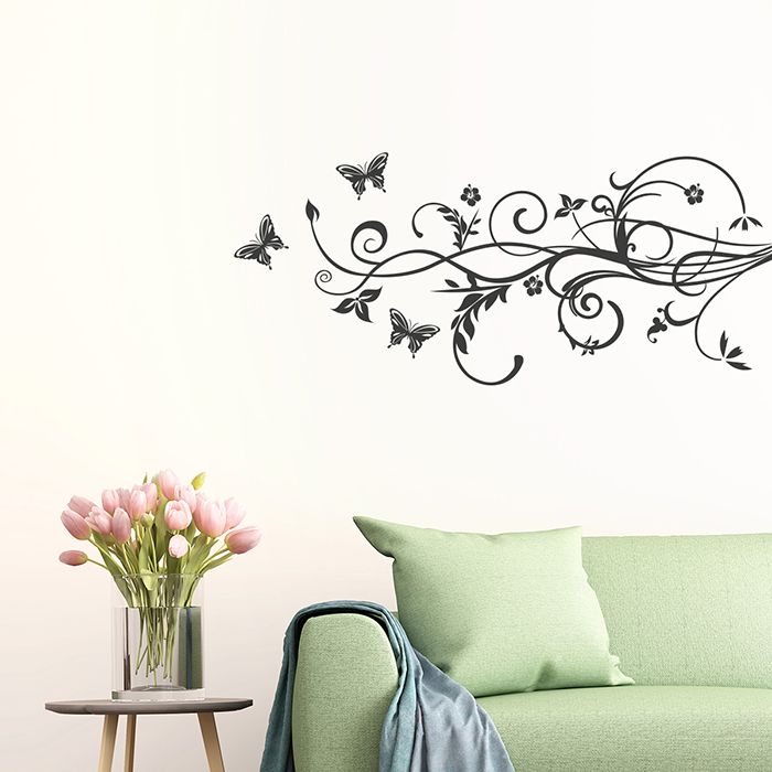 Schmetterling Hibiskus Ranke Wandtattoo