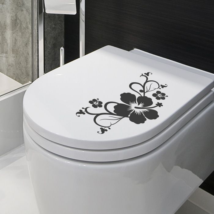 Design-WC-Deckel-Aufkleber Hibiskusblüten-Ranke
