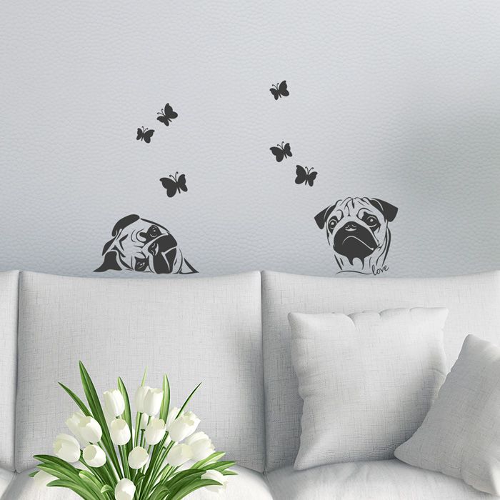Wandtattoo A4-Set Möpse mit Schmetterlingen