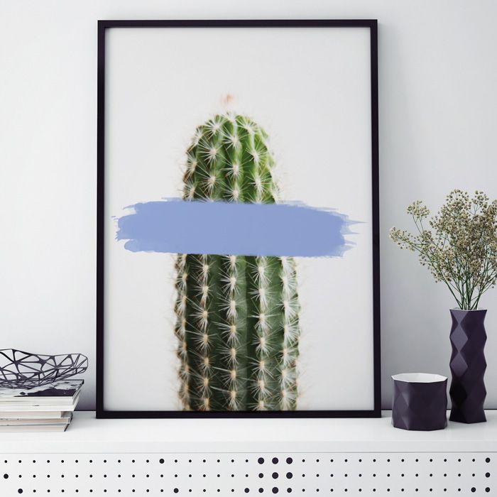 Poster Kaktus Blau Rahmen