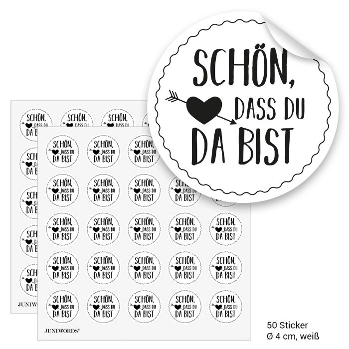 Geschenktüten mit Aufklebern "Schön, dass Du da bist" - weiss