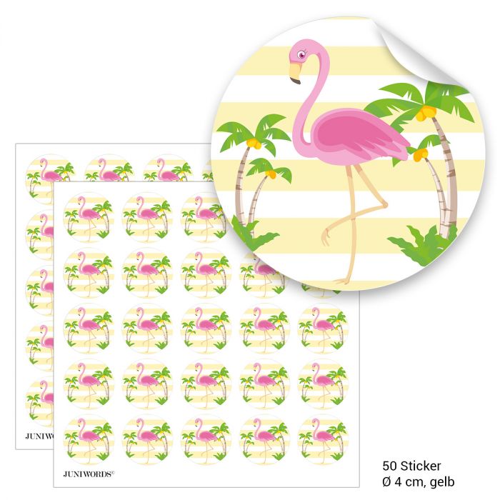 Geschenktüten mit Aufklebern "Flamingo" - gelb