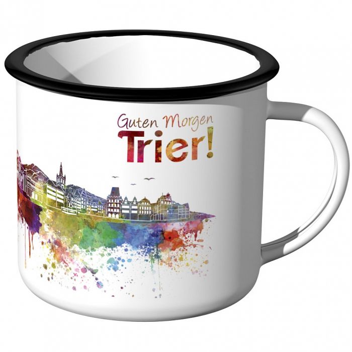 Emaille Tasse Skyline Trier bei Nacht