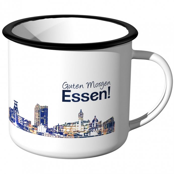 Emaille Tasse Skyline Essen bei Nacht
