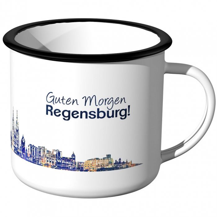 Emaille Tasse Skyline Regensburg bei Nacht
