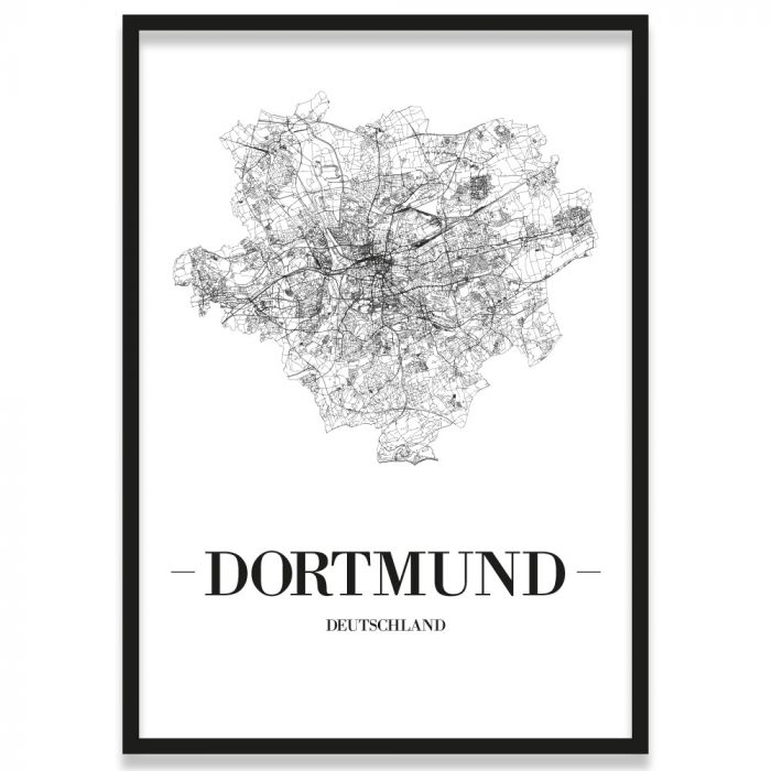 Poster Dortmund Straßennetz mit Bilderrahmen