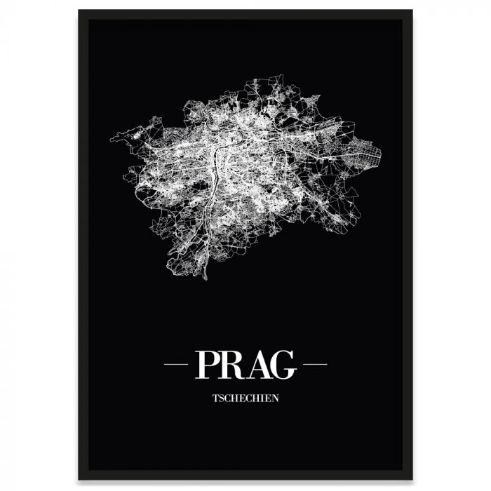 Stadtposter Prag Straßenplan gerahmt