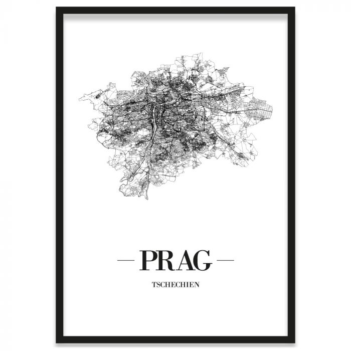 Stadtposter Prag Stadtplan Bilderrahmen
