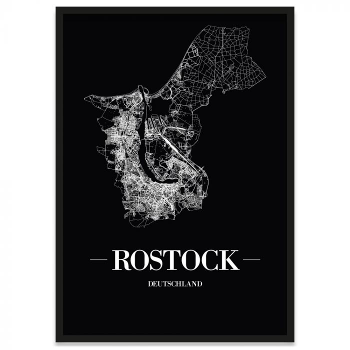 Rostock Stadtplan Poster im Bilderrahmen