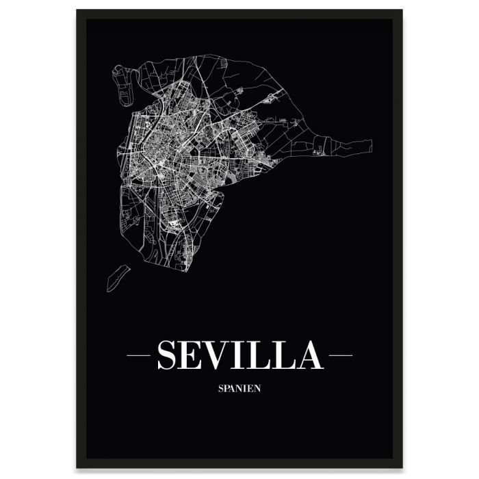 Stadtposter Sevilla mit Bilderrahmen Straßennetz