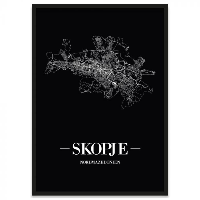 Skopje Poster mit Bilderrahmen und Straßennetz