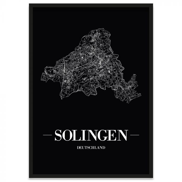 Stadtposter Solingen gerahmt mit Stadtnetz
