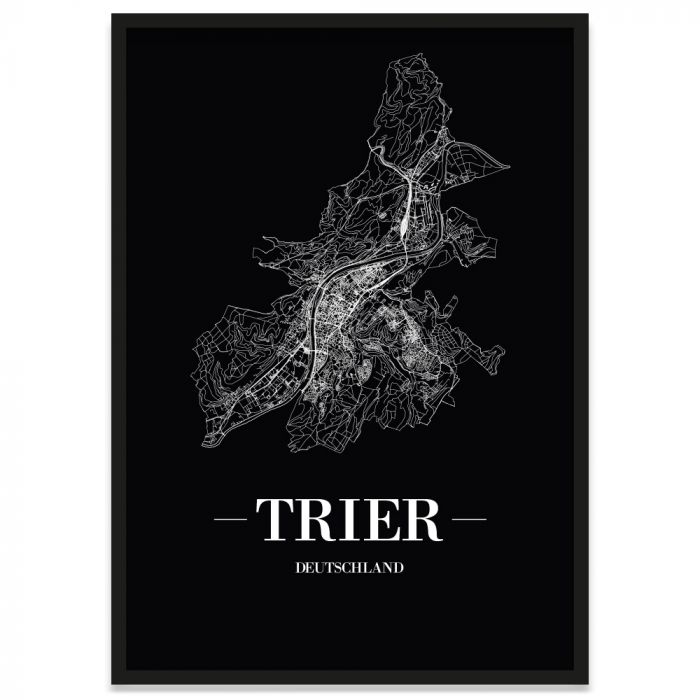 Stadtposter Trier mit Bilderrahmen und Straßennetz