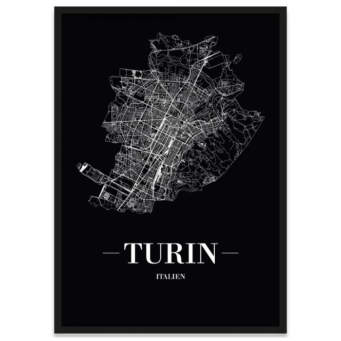 Stadtposter Turin mit Bilderrahmen und Straßennetz