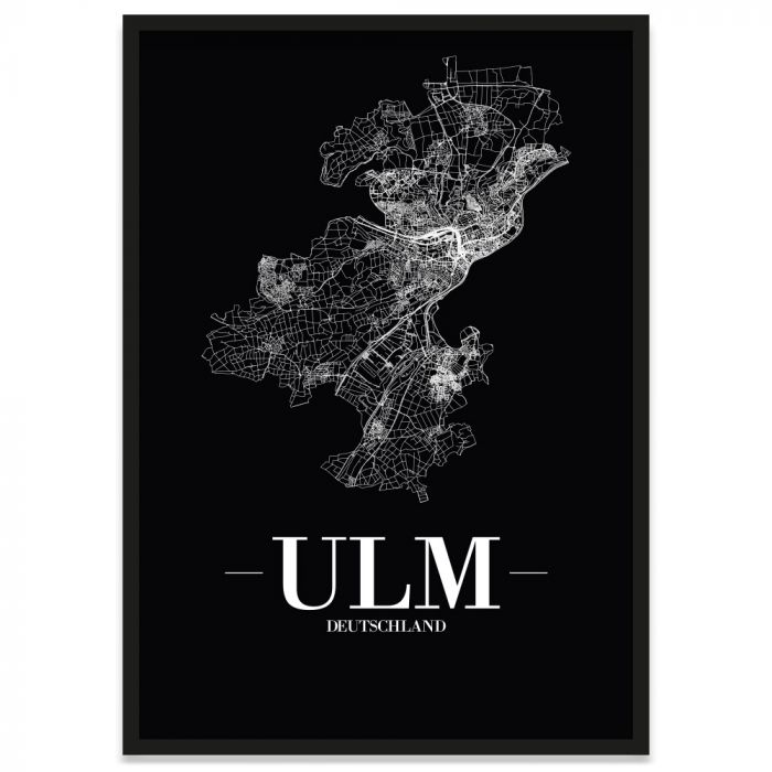 Stadtposter Ulm mit Bilderrahmen und Straßennetz