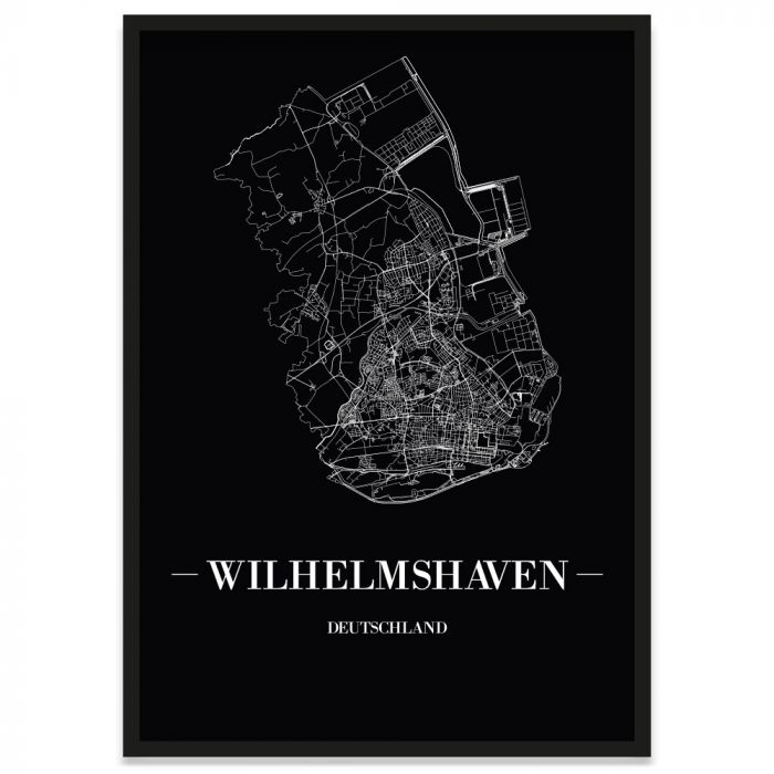 Poster Wilhelmshaven mit Bilderrahmen und Straßennetz