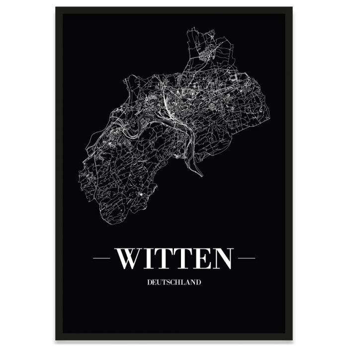 Stadtposter Witten mit Bilderrahmen und Straßennetz