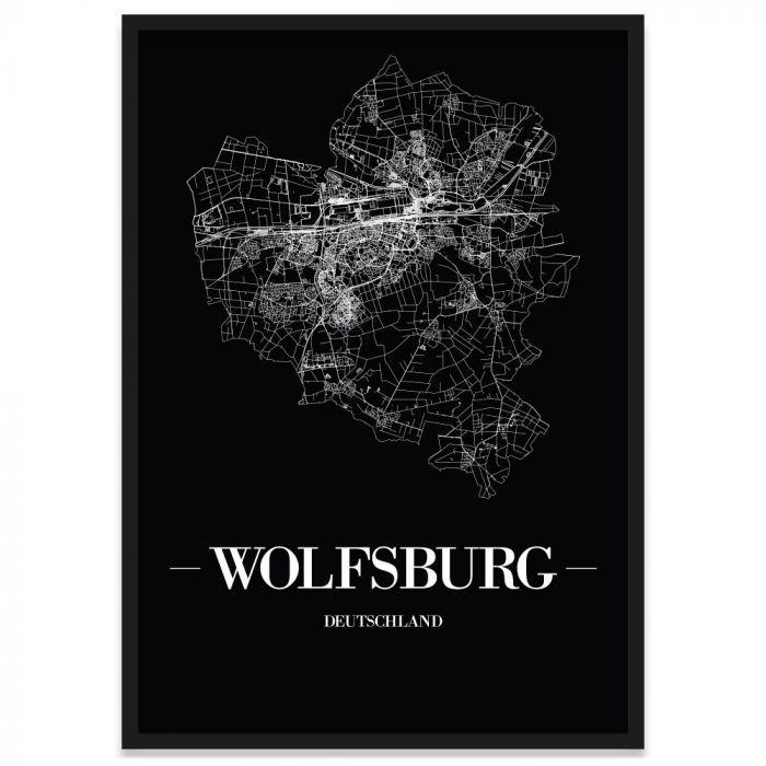 Poster mit Rahmen, Wolfsburg Straßennetz