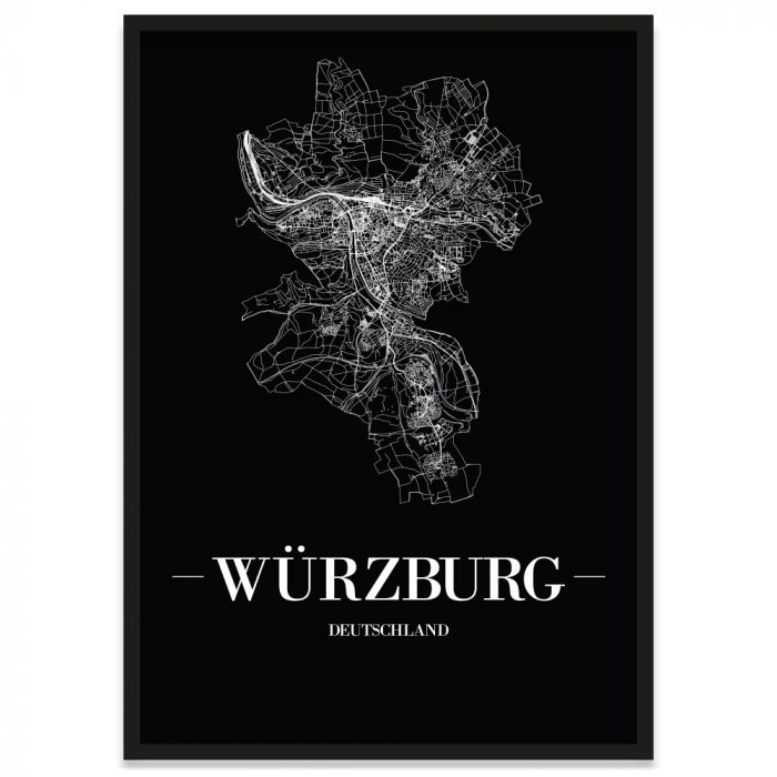 Würzburg Stadtposter Bilderrahmen mit Straßennetz