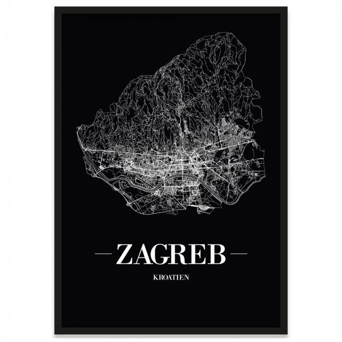 Zagreb Stadtposter Bilderrahmen mit Straßennetz
