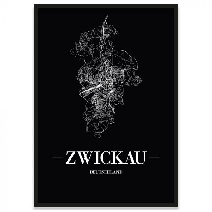 Zwickau Stadtposter Bilderrahmen mit Straßennetz