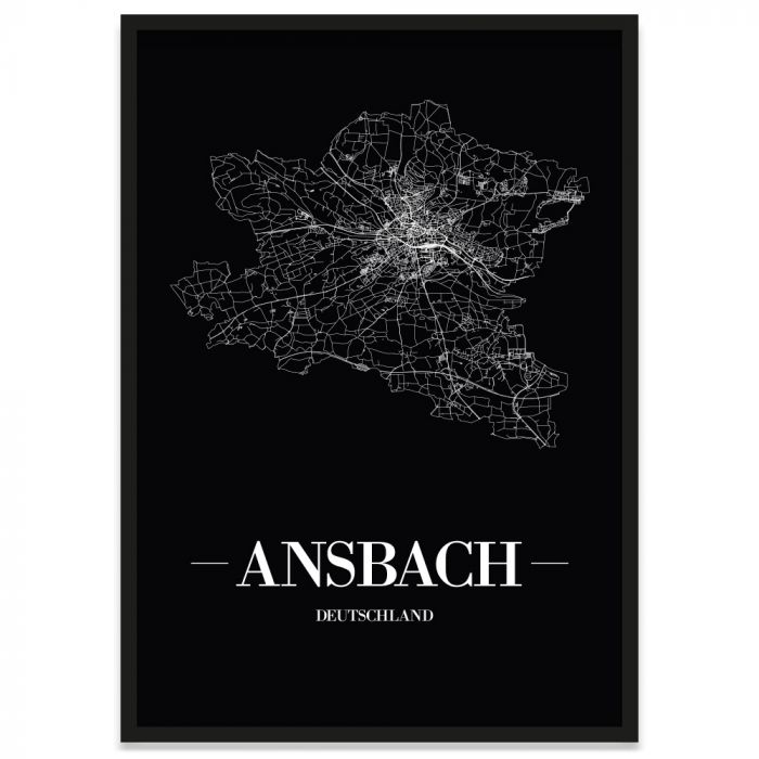 Amberg Poster mit Bilderrahmen, Straßennetz