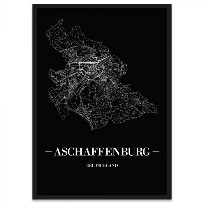 Poster Aschaffenburg mit Straßennetz, Bilderrahmen