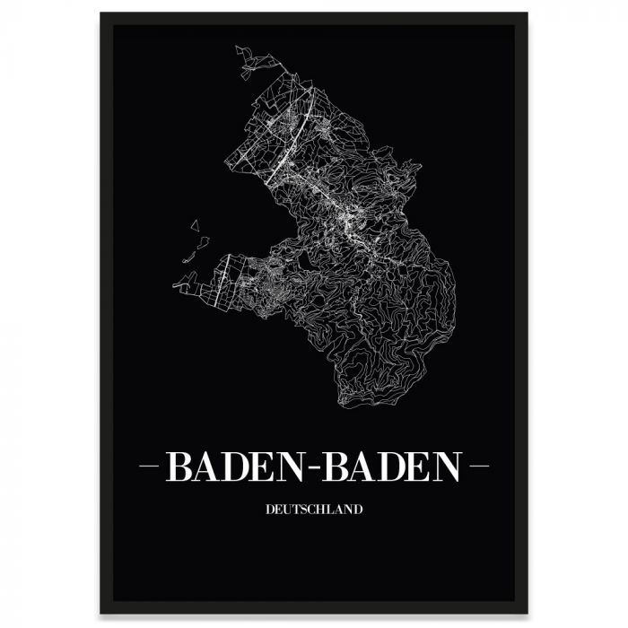Poster Baden-Baden mit Straßennetz, Bilderrahmen