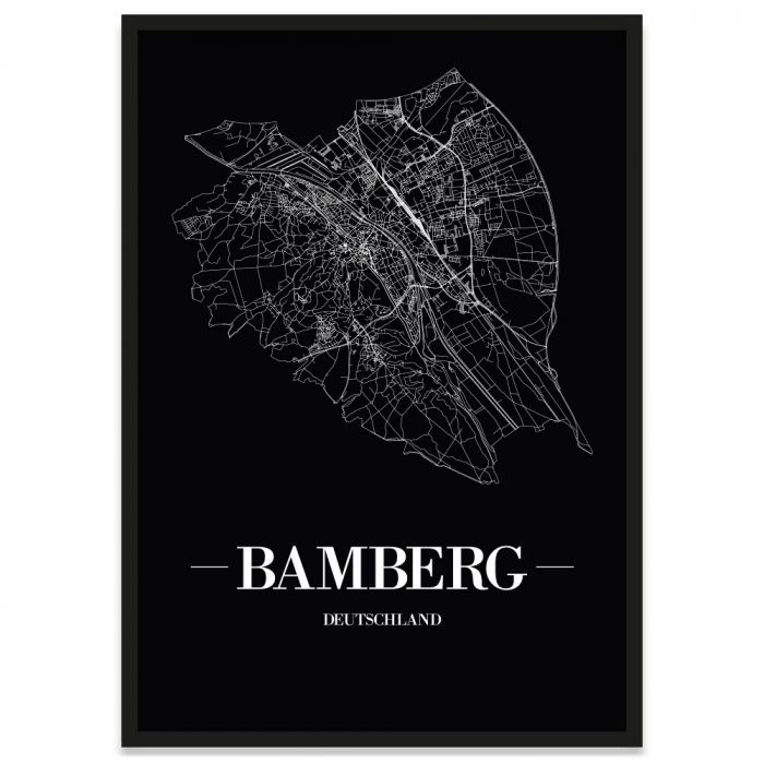 Stadtposter Bamberg mit Bilderrahmen Straßennetz