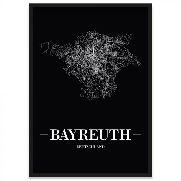 Bayreuth Stadtposter Straßennetz  mit Bilderrahmen