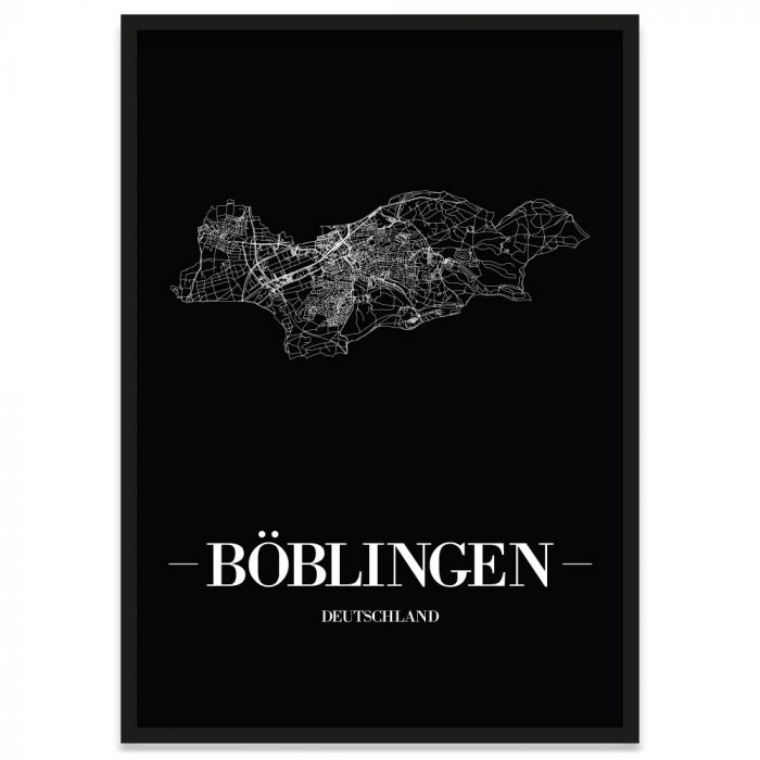 Stadtposter Böblingen Straßennetz  mit Bilderrahmen